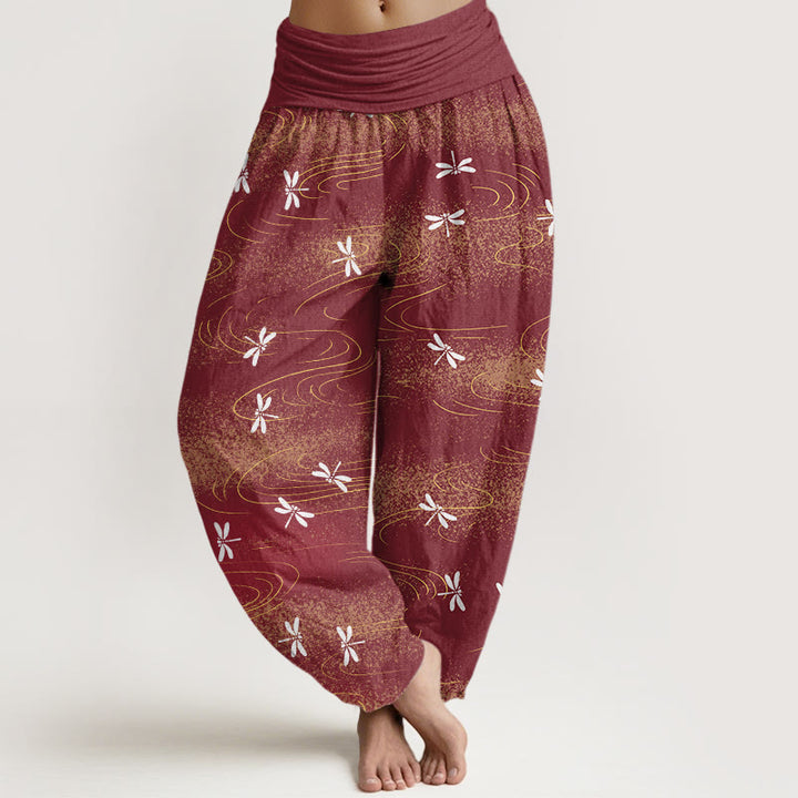 Buddha Stones Casual Dragonfly Wave Pattern Damskie spodnie haremowe z elastyczną talią - Brązowy - US22, UK/AU26, EU54 (6XL) - image 8