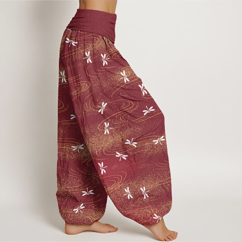 Buddha Stones Casual Dragonfly Wave Pattern Damskie spodnie haremowe z elastyczną talią - image 9