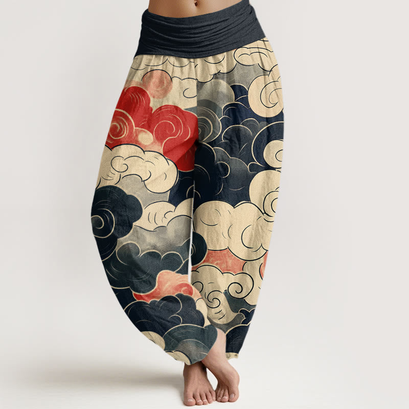 Buddha Stones Casual Pomyślne Chmury Wzór Damskie Elastyczne Spodnie Haremowe - DarkSlateGray - US22, UK/AU26, EU54 (6XL) - image 1