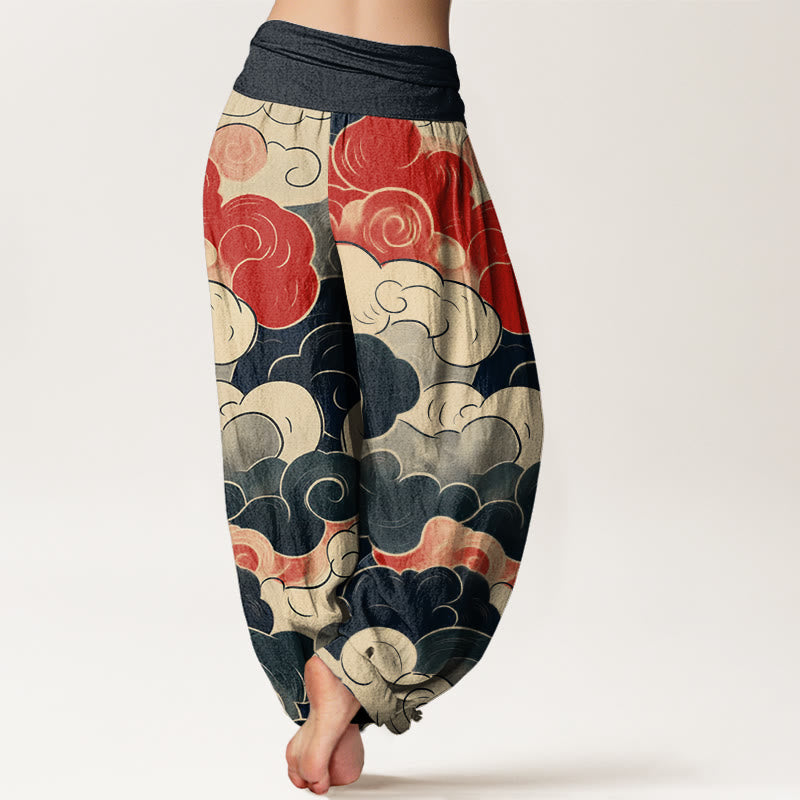Buddha Stones Casual Pomyślne Chmury Wzór Damskie Elastyczne Spodnie Haremowe - image 3