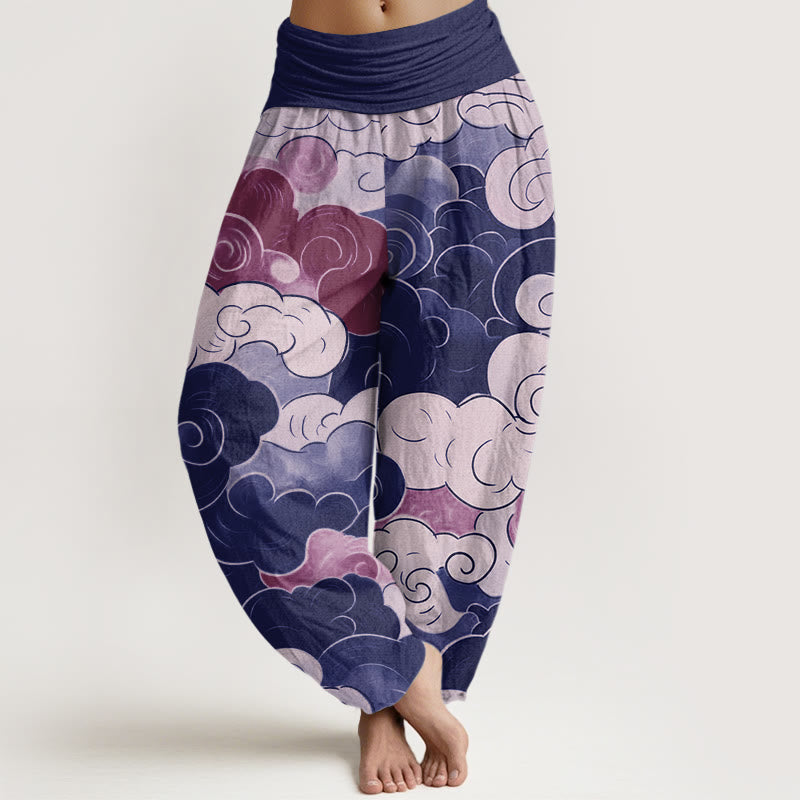 Buddha Stones Casual Pomyślne Chmury Wzór Damskie Elastyczne Spodnie Haremowe - DarkSlateBlue - US22, UK/AU26, EU54 (6XL) - image 5