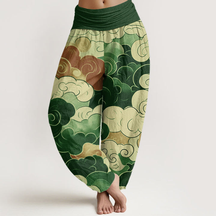 Buddha Stones Casual Pomyślne Chmury Wzór Damskie Elastyczne Spodnie Haremowe - Zielony - US22, UK/AU26, EU54 (6XL) - image 8