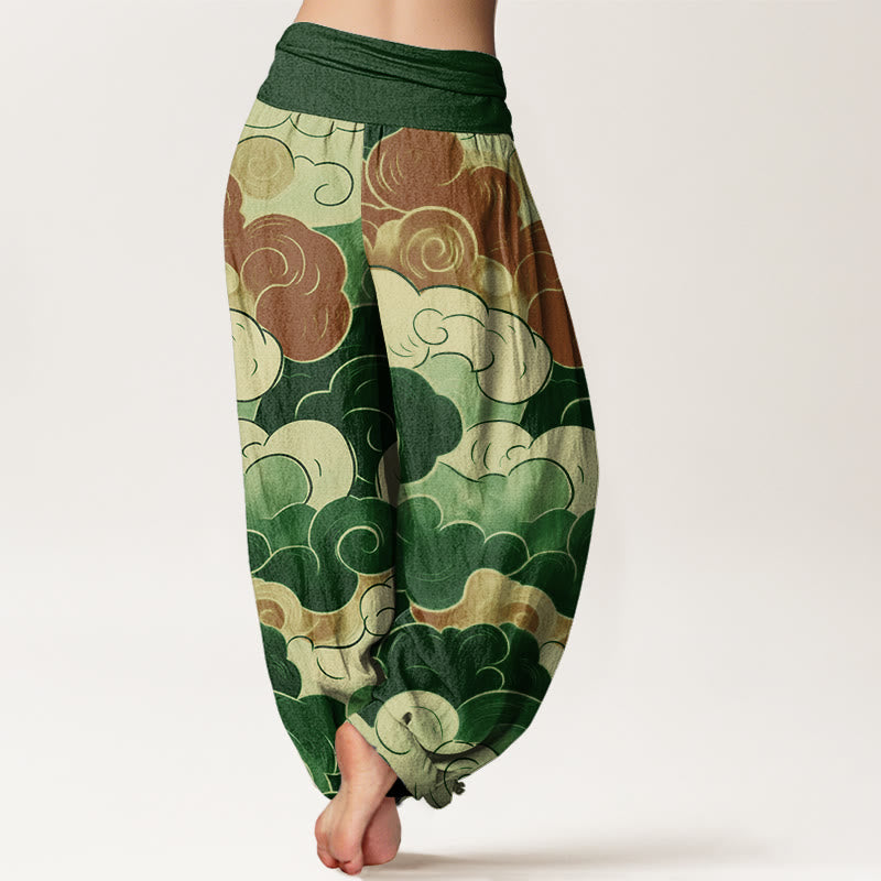 Buddha Stones Casual Pomyślne Chmury Wzór Damskie Elastyczne Spodnie Haremowe - image 10