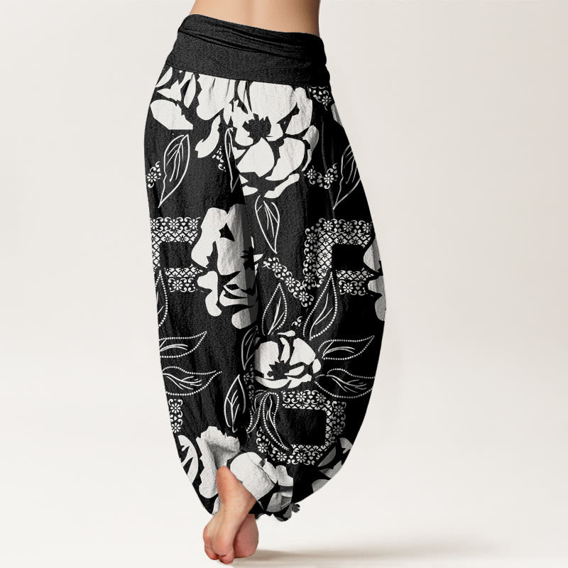 Buddha Stones Casual Proste Kwiatowe Liście Wzór Damskie Spodnie Harem Elastyczna Talia - image 3