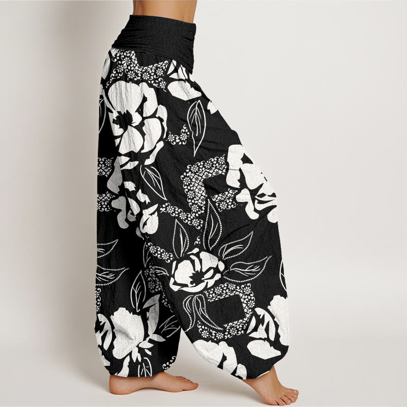 Buddha Stones Casual Proste Kwiatowe Liście Wzór Damskie Spodnie Harem Elastyczna Talia - image 2