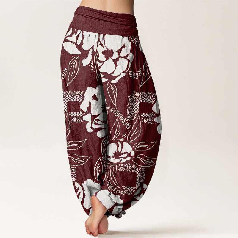 Buddha Stones Casual Proste Kwiatowe Liście Wzór Damskie Spodnie Harem Elastyczna Talia - image 7