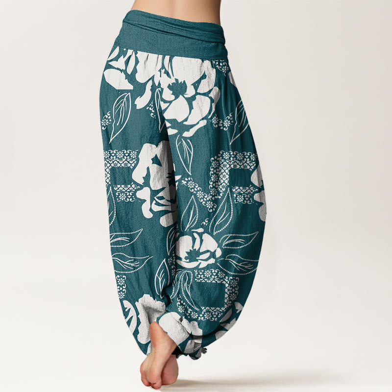Buddha Stones Casual Proste Kwiatowe Liście Wzór Damskie Spodnie Harem Elastyczna Talia - image 10