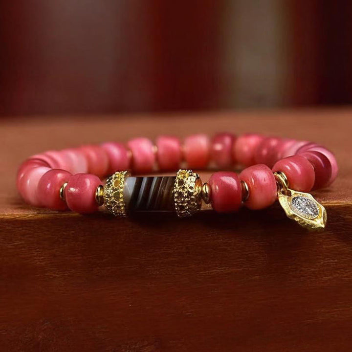 Bransoletka szczęścia z Buddha Stones buddyjskich z kości wielbłąda i miedzi z czerwonego agatu