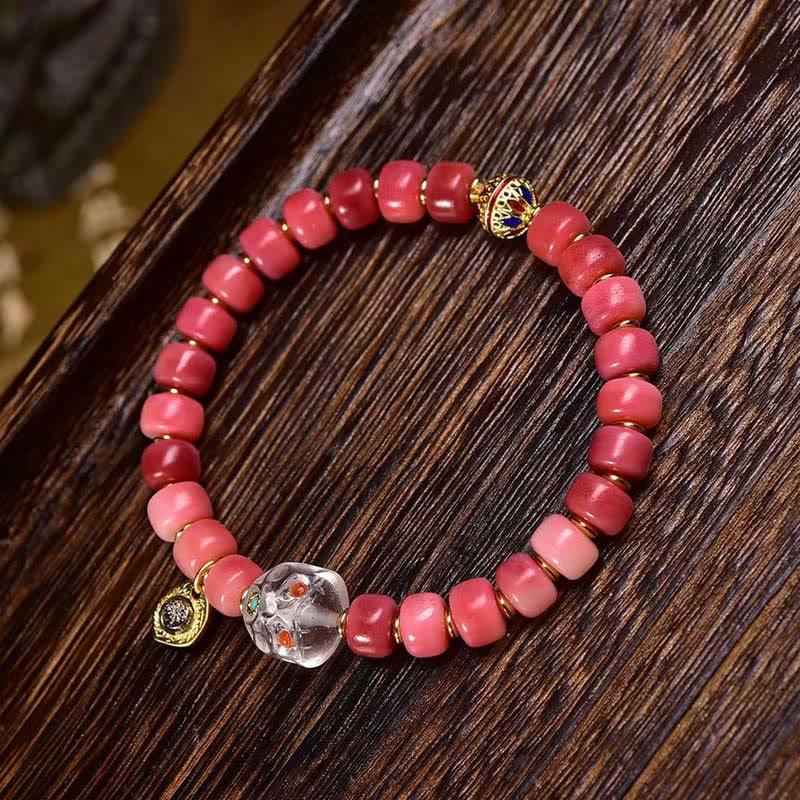 Bransoletka szczęścia z Buddha Stones buddyjskich z kości wielbłąda i miedzi z czerwonego agatu