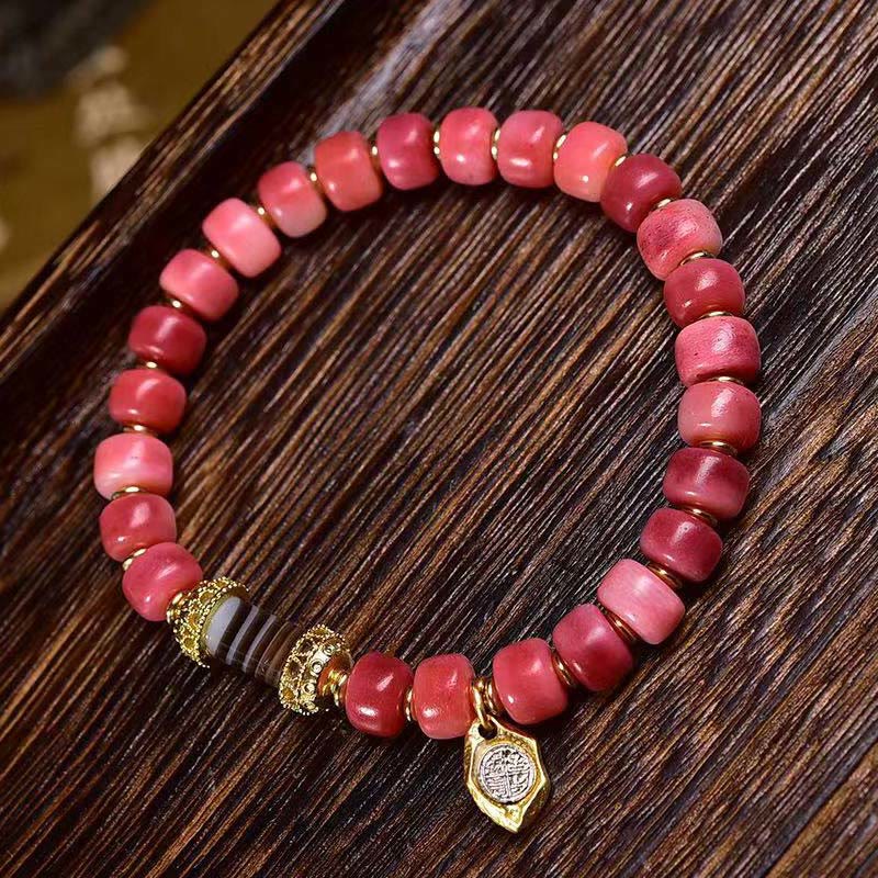 Bransoletka szczęścia z Buddha Stones buddyjskich z kości wielbłąda i miedzi z czerwonego agatu
