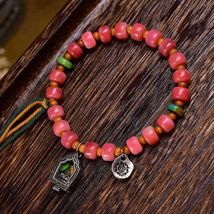 Bransoletka szczęścia z Buddha Stones buddyjskich z kości wielbłąda i miedzi z czerwonego agatu