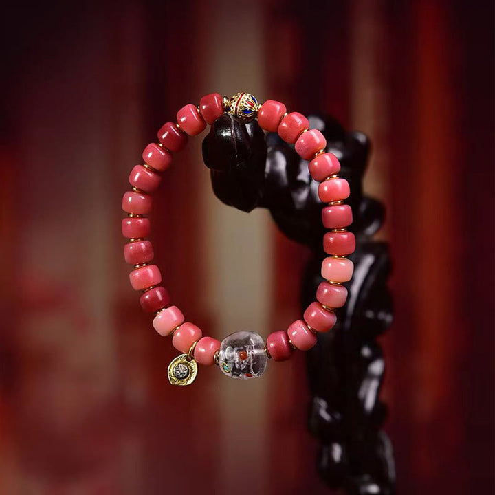 Bransoletka szczęścia z Buddha Stones buddyjskich z kości wielbłąda i miedzi z czerwonego agatu