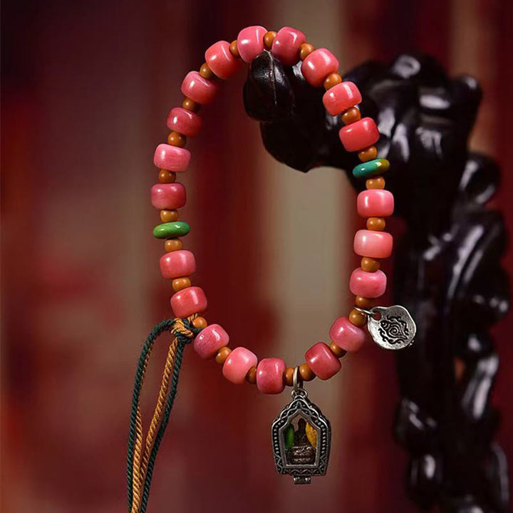 Bransoletka szczęścia z Buddha Stones buddyjskich z kości wielbłąda i miedzi z czerwonego agatu
