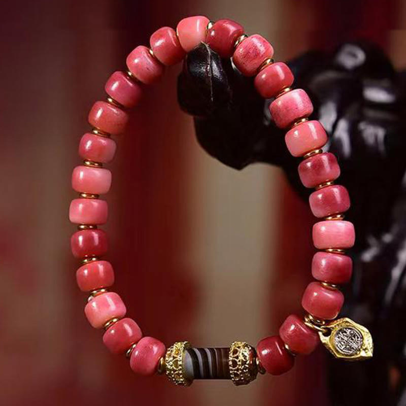 Bransoletka szczęścia z Buddha Stones buddyjskich z kości wielbłąda i miedzi z czerwonego agatu