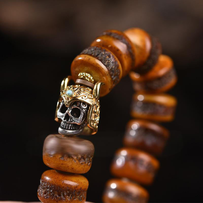 Buddha Stones Vintage Tybetańskie Koraliki Kościane Czaszka Równowaga Bransoletka