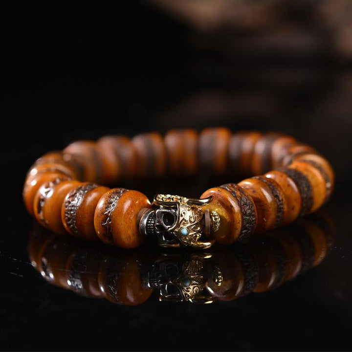 Buddha Stones Vintage Tybetańskie Koraliki Kościane Czaszka Równowaga Bransoletka