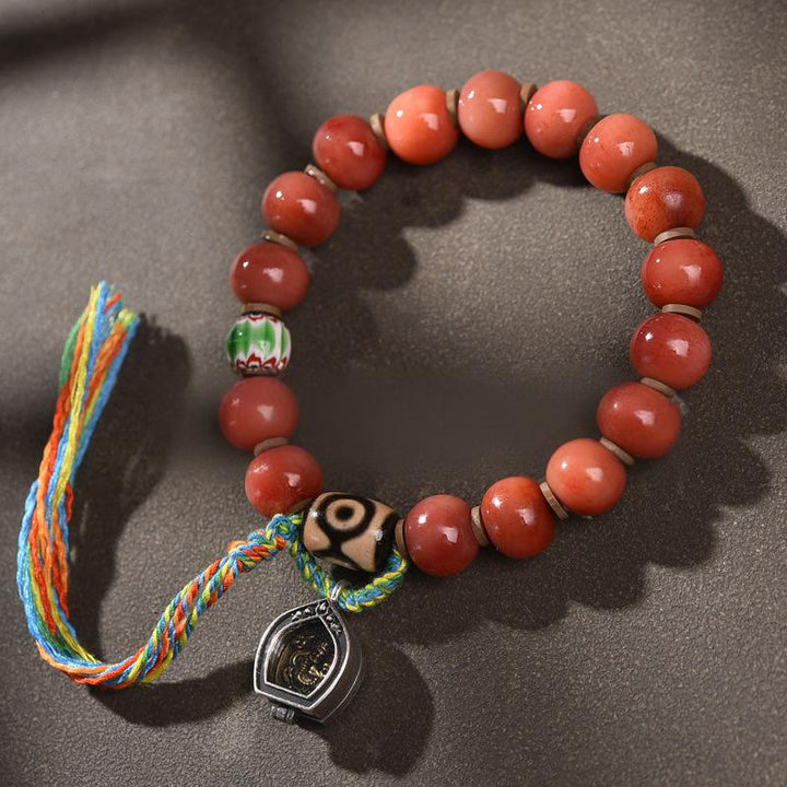 Bransoletka z frędzlami z kości wielbłąda i kamieni Buddha Stones w stylu vintage