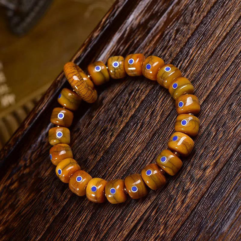 Buddha Stones Vintage Tybetańskie Koraliki Kościane Lazuryt Równowaga Bransoletka Z Plecionej Linii