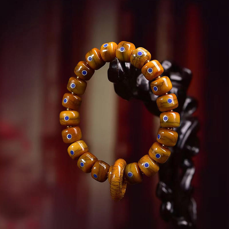 Buddha Stones Vintage Tybetańskie Koraliki Kościane Lazuryt Równowaga Bransoletka Z Plecionej Linii