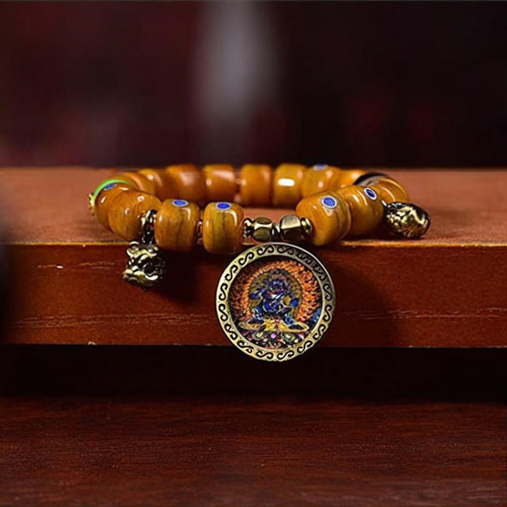 Buddha Stones Vintage Tybetańskie Koraliki Kościane Bransoletka Z Plecionki Liny Pozytywnej Równowagi