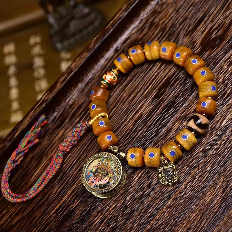 Buddha Stones Vintage Tybetańskie Koraliki Kościane Bransoletka Z Plecionki Liny Pozytywnej Równowagi