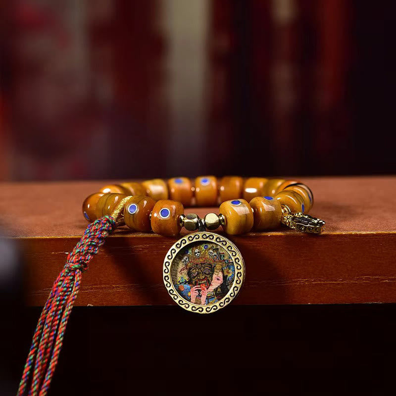 Buddha Stones Vintage Tybetańskie Koraliki Kościane Bransoletka Z Plecionki Liny Pozytywnej Równowagi