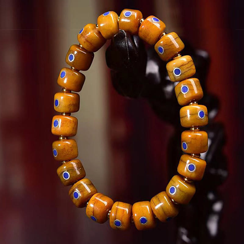 Buddha Stones Vintage Tybetańskie Koraliki Kościane Bransoletka Z Plecionki Liny Pozytywnej Równowagi