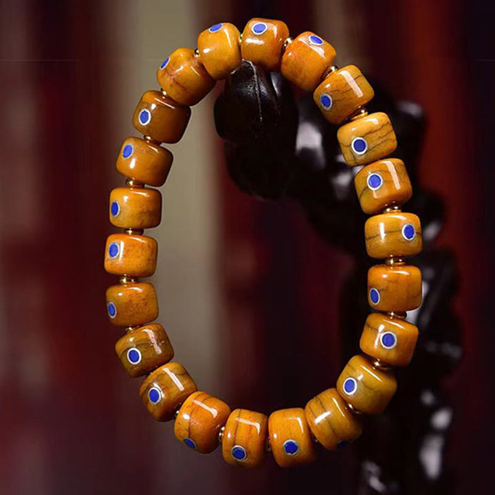 Buddha Stones Vintage Tybetańskie Koraliki Kościane Bransoletka Z Plecionki Liny Pozytywnej Równowagi