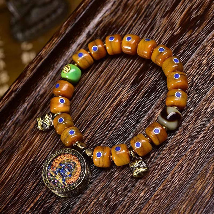Buddha Stones Vintage Tybetańskie Koraliki Kościane Bransoletka Z Plecionki Liny Pozytywnej Równowagi