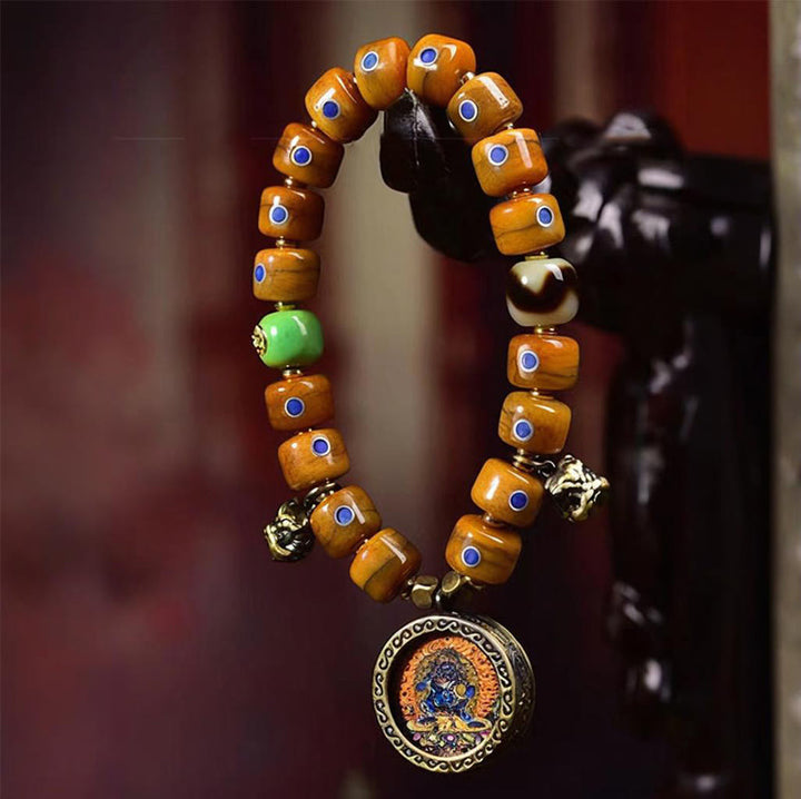 Buddha Stones Vintage Tybetańskie Koraliki Kościane Bransoletka Z Plecionki Liny Pozytywnej Równowagi