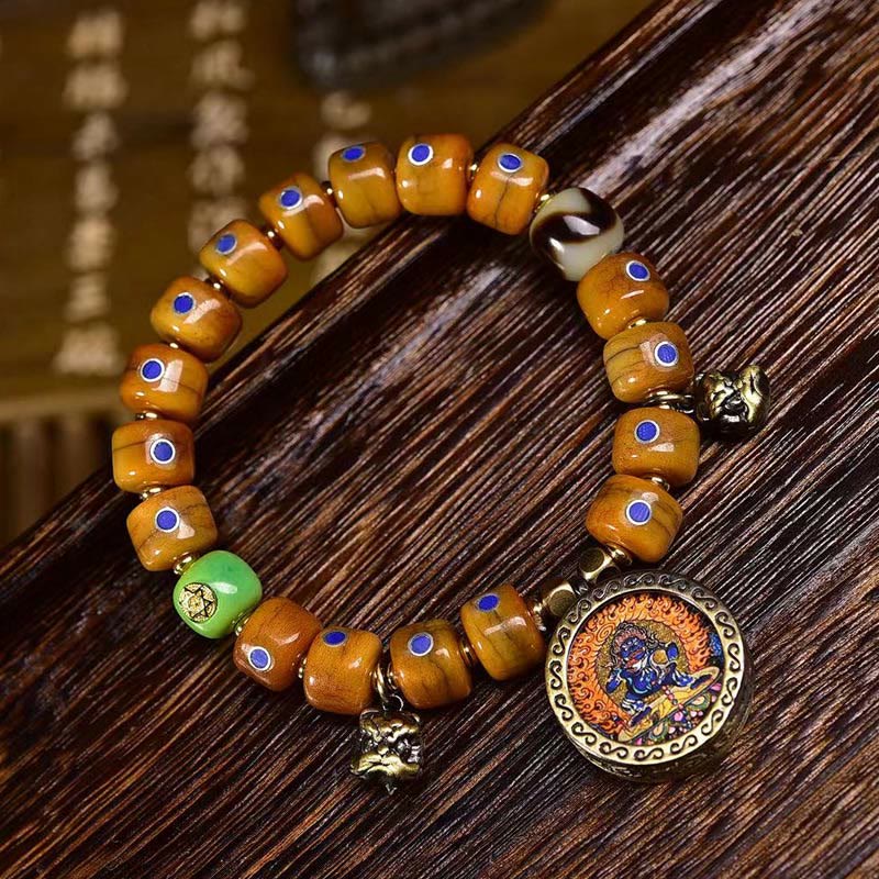 Buddha Stones Vintage Tybetańskie Koraliki Kościane Bransoletka Z Plecionki Liny Pozytywnej Równowagi