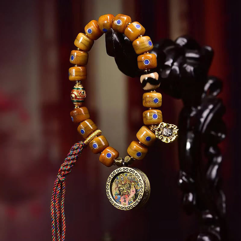 Buddha Stones Vintage Tybetańskie Koraliki Kościane Bransoletka Z Plecionki Liny Pozytywnej Równowagi