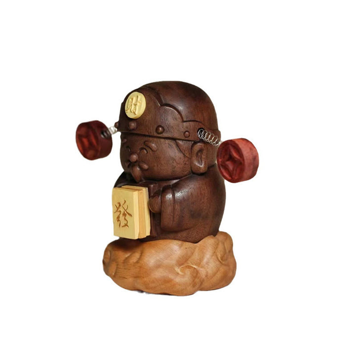 Buddha Stones Bóg Bogactwa Caishen Czarny Orzech Buk Statua Fu Charakter Miedziane Monety Dekoracja Domu