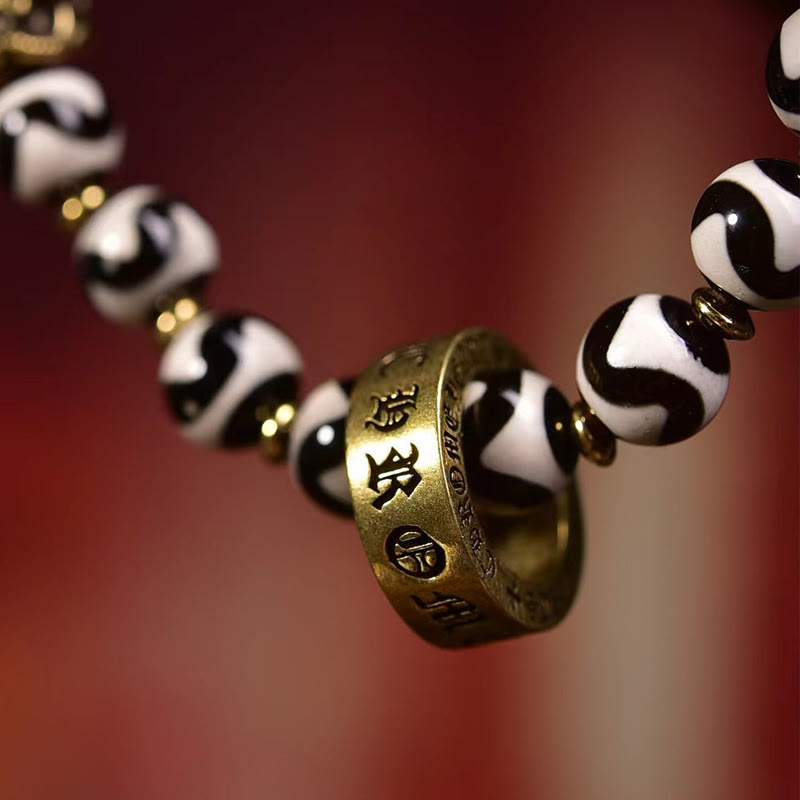 Buddha Stones Vintage tybetański Dzi koralik Om Mani Padme Hum bransoletka błogosławieństwa