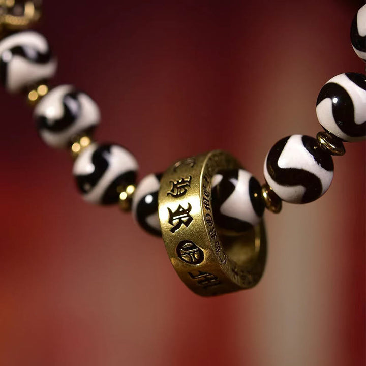 Buddha Stones Vintage tybetański Dzi koralik Om Mani Padme Hum bransoletka błogosławieństwa