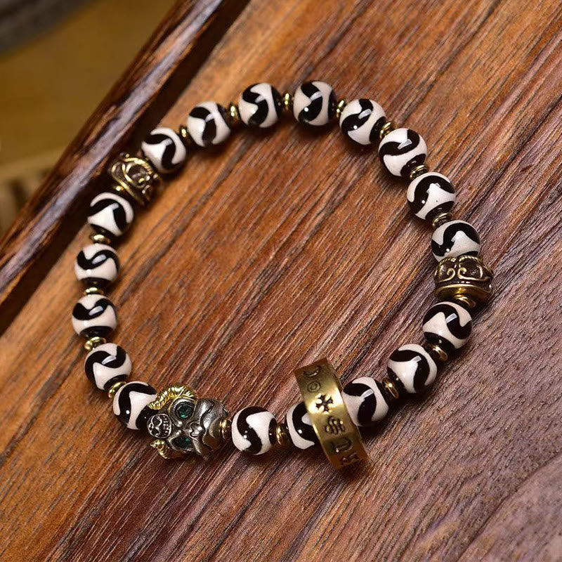 Buddha Stones Vintage tybetański Dzi koralik Om Mani Padme Hum bransoletka błogosławieństwa