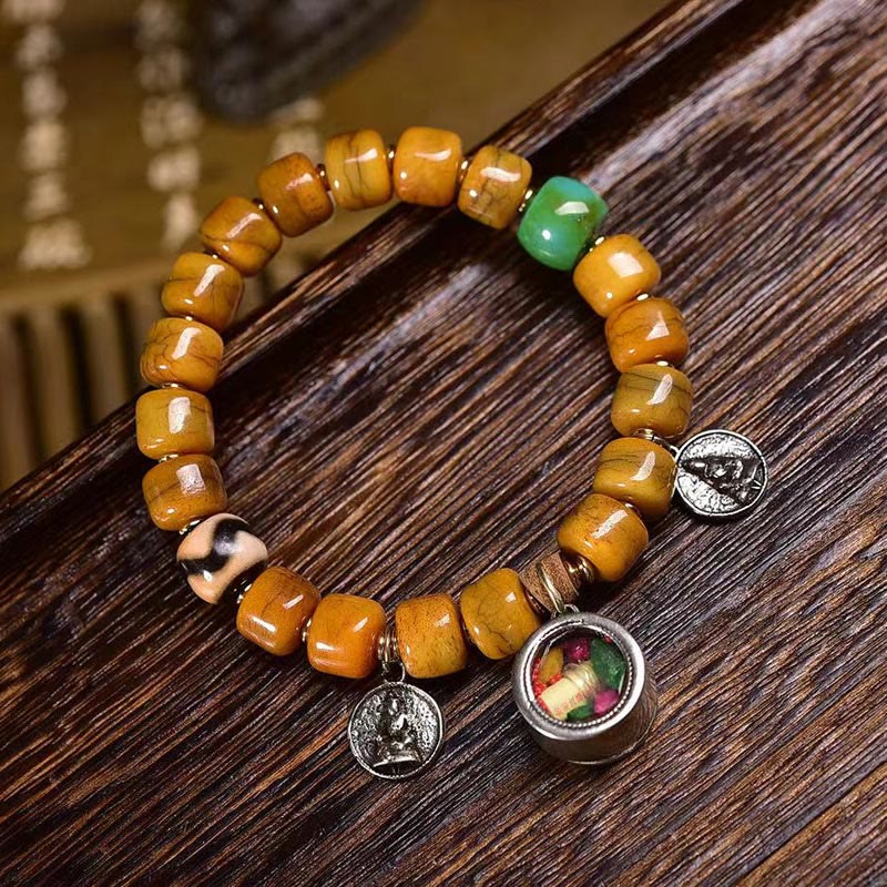 Buddha Stones Vintage Tybetańskie Koraliki Kościane Dzi Koraliki Uroczy Fox Balance Bransoletka