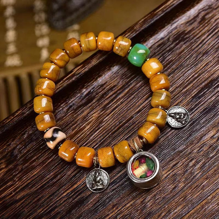 Buddha Stones Vintage Tybetańskie Koraliki Kościane Dzi Koraliki Uroczy Fox Balance Bransoletka