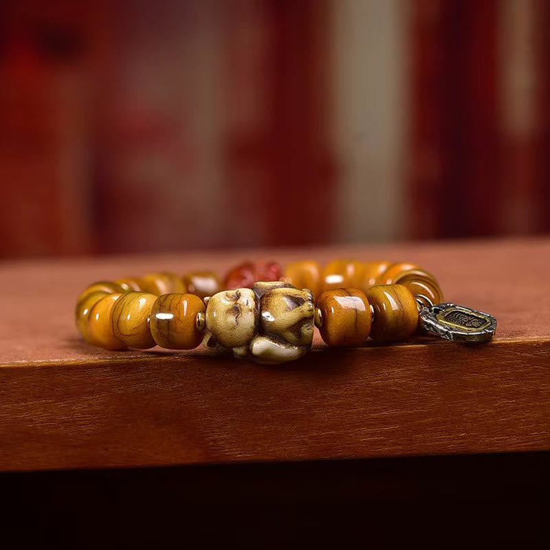 Buddha Stones Vintage Tybetańskie Koraliki Kościane Dzi Koraliki Uroczy Fox Balance Bransoletka