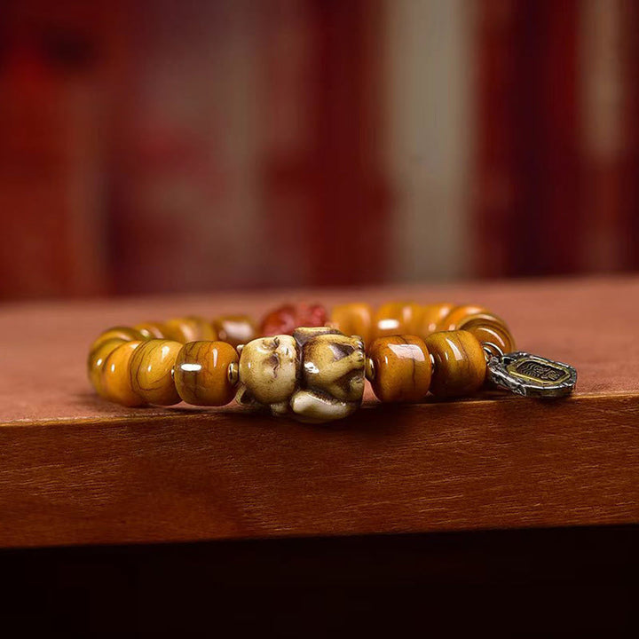 Buddha Stones Vintage Tybetańskie Koraliki Kościane Dzi Koraliki Uroczy Fox Balance Bransoletka