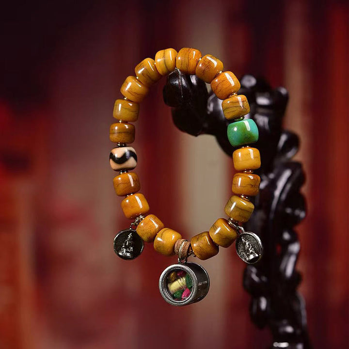 Buddha Stones Vintage Tybetańskie Koraliki Kościane Dzi Koraliki Uroczy Fox Balance Bransoletka
