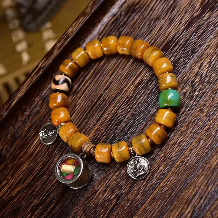 Buddha Stones Vintage Tybetańskie Koraliki Kościane Dzi Koraliki Uroczy Fox Balance Bransoletka