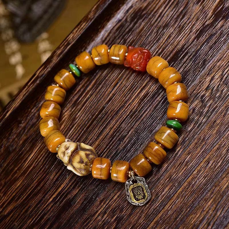 Buddha Stones Vintage Tybetańskie Koraliki Kościane Dzi Koraliki Uroczy Fox Balance Bransoletka