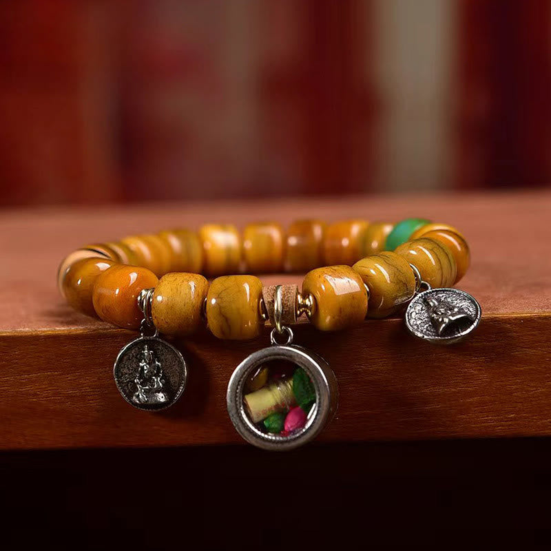 Buddha Stones Vintage Tybetańskie Koraliki Kościane Dzi Koraliki Uroczy Fox Balance Bransoletka