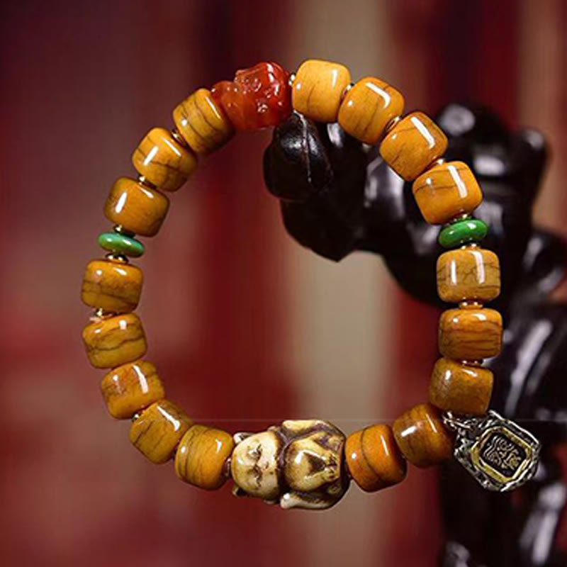 Buddha Stones Vintage Tybetańskie Koraliki Kościane Dzi Koraliki Uroczy Fox Balance Bransoletka