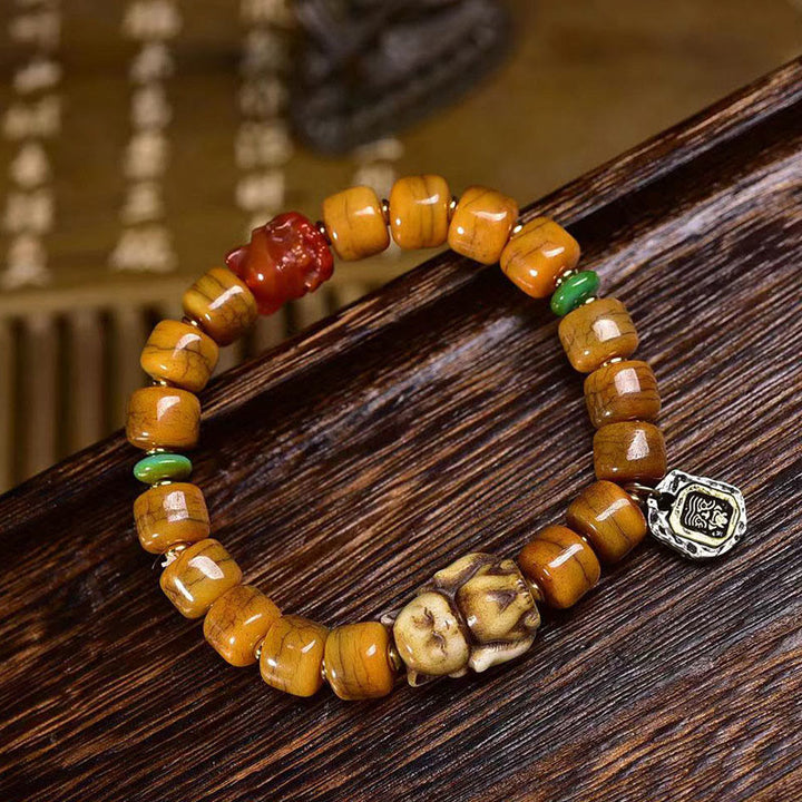 Buddha Stones Vintage Tybetańskie Koraliki Kościane Dzi Koraliki Uroczy Fox Balance Bransoletka