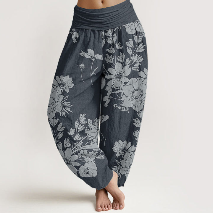Buddha Stones Czysta bawełna Casual Peony Liście Damskie Spodnie Harem Elastyczny Pas