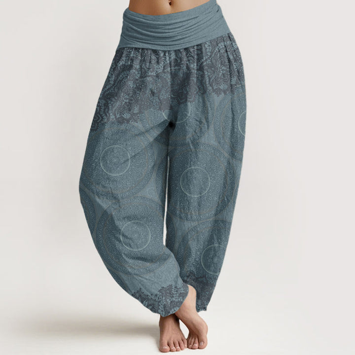 Buddha Stones Czysta bawełna Casual Kwiaty Kompas Design Damskie spodnie haremowe z elastyczną talią