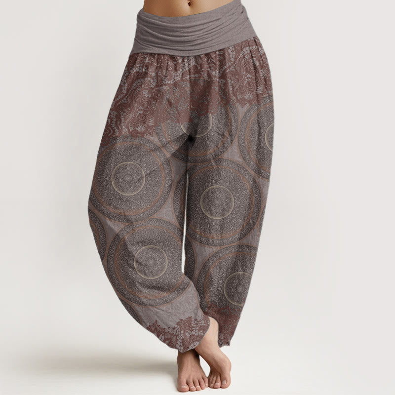 Buddha Stones Czysta bawełna Casual Kwiaty Kompas Design Damskie spodnie haremowe z elastyczną talią