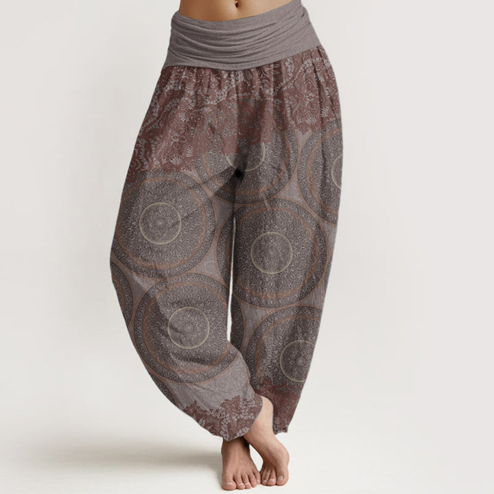 Buddha Stones Czysta bawełna Casual Kwiaty Kompas Design Damskie spodnie haremowe z elastyczną talią